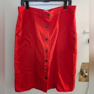 Universal Thread Linen Blend Red Button-Front Midi Skirt Size XXL